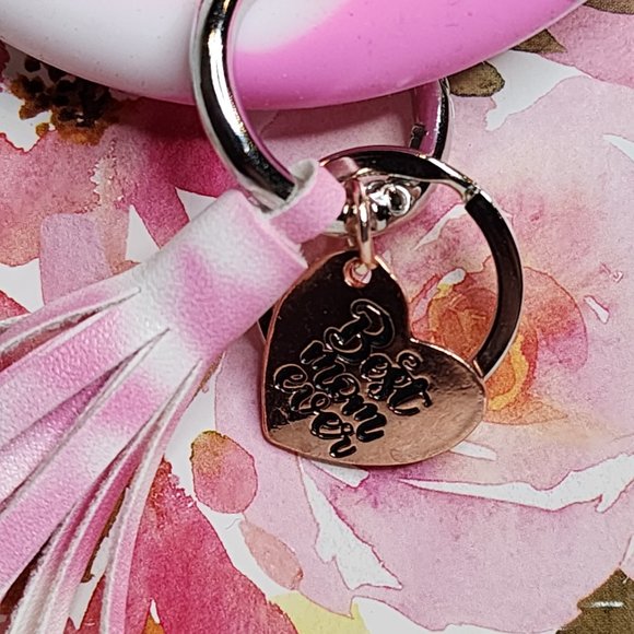 Celebrate Mom 100% Silicon Keychain Pink & White Best Mom Ever - Picture 2 of 2